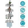 Rust-Resistant Corner Shower Caddy For Bathroom 4 Height Adjustable Shelves With Tension Pole Towel Bar Hanging Hook Floor Standing Bath Storage Rack