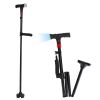 Folding Walking Cane with LED Light Red Flashing Light SOS Warning Tone 5 Adjustable Height Pivoting Quad Base Collapsible Portable Lightweight Walkin