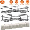 2Pcs Corner Shower Caddy Shelves Wall Mounted Basket Rack Bathroom Shampoo Holder Storage Organizer W/ 8Pcs Adhesive Hooks For Toilet Dorm Kitchen