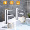 2pcs/Pair Bathroom Sink Faucet Cold & Hot Water Basin Tap 2 Hole Brass Construction Chrome Finish