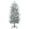 HOMCOM 4.5ft Flocked Christmas Tree with Snow Frosted Branches Auto Open Steel Base Green