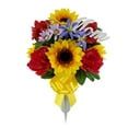 Mainstays 20-Inch Outdoor Artificial Flower Arrangement in Vase with 'Mom' Sign, Yellow Sunflower and Red Peony, Weather-Resistant Memorial Décor