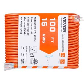 100FT Heavy Duty Extension Cord 16AWG 10A 1250W 3 Prongs with Lighted End