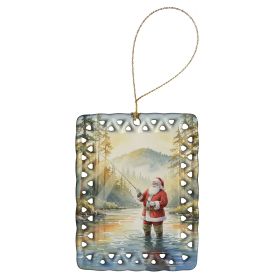 Santa Claus Fly-Fishing at Sunrise Christmas Porcelain Ornament Christmas Tree Hanging Decorations for Home Christmas Holiday, Rectangle, Gift