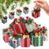 15 Pcs Christmas Tree Mini Gift Boxes Christmas Tree Hanging Decorations with Bells Christmas Indoor and Outdoor Ornaments Festive Decoration