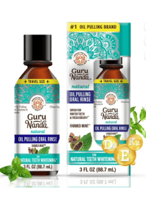 GuruNanda Oil Pulling with Coconut Mint & Essential Oils & Vitamins D, E, K2 - Natural Mouthwash, Travel Size - 3oz