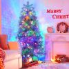 6FT Sliver Pre-Lit Artificial Christmas Tree, Hinged Full Tree with Metal Stand, 800 Branch Tips, 300 LED Lights,11 Lighting Modes
