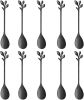 Elegant Black Leaf Coffee Spoons - 10-Piece, 4.7" Mini Stainless Steel Espresso & Dessert Tea Spoons, Perfect for Demitasse & Small Servings