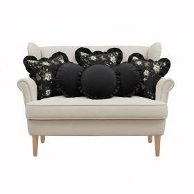 SOGA 6PC 45cm Pillow Cover Set â€“ Vintage Embroidered Black Square & Black Lotus Edge Round Pillowcases with Butterfly Accent for Sofa and bed