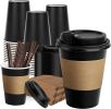 12 oz Paper Coffee Cups,100 Pack Black Disposable Coffee Cups with Lids, Sleeves and Stirring Sticks, 12 oz Hot Coffee Cup for Hot Drinks, Parties