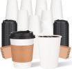 100 Pack 12oz Disposable Paper Coffee Cups with Lids & Sleeves, To Go Hot Coffee Cups for Tea Cocoa Chocolate Juice