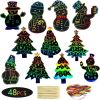 48Pcs Rainbow Scratch Colorful Christmas Ornaments