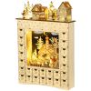HOMCOM Christmas Advent Calendar, Wooden Countdown to Christmas Table Decoration with 24 Drawers, Lights, Battery Operated