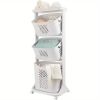 Modern Upgraded 3-Tier Rolling Laundry Basket Large Capacity Divided Movable Laundry Hamper Home Storage Organizer for Laundry Room Bathroom Decor Acc