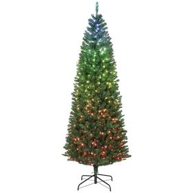 HOMCOM 7ft Artificial Christmas Tree with Colorful DIY Synchronized Lights, Remote, Hinged Slim Fir with Daily Timer