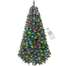 HOMCOM 6ft Prelit Christmas Tree with RGB Dynamic LEDs, Remote Control, Daily Timer, Hinged Xmas Tree, Easy Assembly
