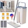 Flat Floor Mop Bucket Set Self Cleaning Wet Dry Usage with 2Pcs Reusable Microfiberop Pads