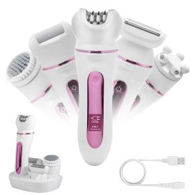 5 In 1 Electric Body Epilator Rechargeable Women's Grooming Kit Epilator Shaver Facial Brush Callus Remover 5-Point Massager with LED Light LED Displ