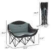 Padded Folding Camp Chair for Adults, Double Camping Chairwith Armrests, Cup Holders, Carry Bag for Outdoor, Black