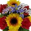 Mainstays 20-Inch Outdoor Artificial Flower Arrangement in Vase with 'Mom' Sign, Yellow Sunflower and Red Peony, Weather-Resistant Memorial Décor