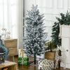 HOMCOM 4.5ft Flocked Christmas Tree with Snow Frosted Branches Auto Open Steel Base Green