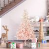 HOMCOM 5ft Pencil Christmas Tree, Pink Christmas Tree with 450 Branches & Detachable Base, Home Party Christmas Decoration, Pink