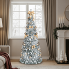 6 FT Snow Flocked Pre-lit Artificial Pop Up Christmas Tree with 100 Warm Lights and Golden Ornaments for Home Office Store Holiday Deco, Snowy Green