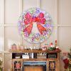 HOMCOM 48in Flocked Pre-Lit Christmas Wreath with 3D Red Bow, 11 Lighting Modes, Front Door Christmas Wreath with Remote