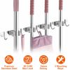 Broom Mop Holder Wall Mount Stainless Steel Mop Hanger Organizer Storage Rack w/ 5 Hooks 4 Mop Clamp Slots For Laundry Room Bathroom Kitchen Garage