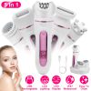 5 In 1 Electric Body Epilator Rechargeable Women's Grooming Kit Epilator Shaver Facial Brush Callus Remover 5-Point Massager with LED Light LED Displ