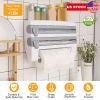 Kitchen Roll Dispenser Paper Roll Holder Plastic Wrap Film Foil Paper Organizer w/ Cutter Wall Mounted for Kitchen Bathroom