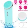 2 In 1 Electric Facial Cleansing Brush Exfoliator IPX7 Waterproof Rechargeable Face Scrubber Massage Brush Skin Spa Care with 5 Intensity 2 Removable