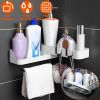180otatable Bathroom Corner Caddy Shelf No Drilling Wall-Mounted Storage Rack for Toiletries