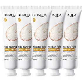1/2/3/5pcs BIOAQUA White Rice Hand Cream Moisturizing Handcream Nourishing Brightening Hydrating Hands skincare Creams Products (Color: 5pcs)