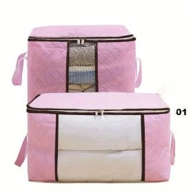 1pc Large Capacity Clothes Storage Bag Organizer With Reinforced Handle Thick Fabric For Comforters, Blankets, Bedding, Foldable With Sturdy Zipper (Color: Pink, size: Vertical)