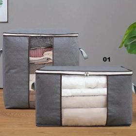 1pc Large Capacity Clothes Storage Bag Organizer With Reinforced Handle Thick Fabric For Comforters, Blankets, Bedding, Foldable With Sturdy Zipper (Color: Grey, size: Level)