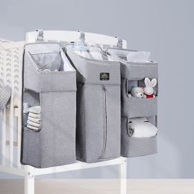 Sunveno Baby Storage Organizer Crib Hanging Storage Bag Caddy Organizer for Baby Essentials Bedding Set Diaper Storage Bag (Color: GRAY)