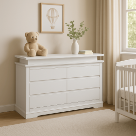 With Charger and USB Port, 5Drawer Nightstand , Larger and Wider Nightstand, Modern End Table for Bedroom (Color: White)