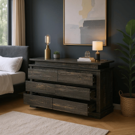 With Charger and USB Port, 5Drawer Nightstand , Larger and Wider Nightstand, Modern End Table for Bedroom (Color: DARK GRAY)