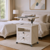 Nightstand with lockable wheels, multiple storage drawers, with USB, living room.