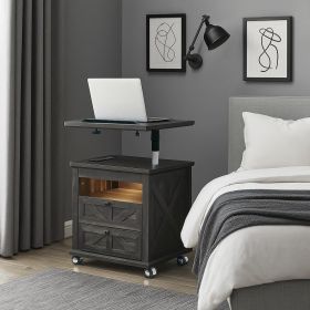 Nightstand with lockable wheels, multiple storage drawers, with USB, living room. (Color: DARK BROWN)