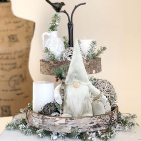 Christmas Gnomes Plush Decorations Handmade Scandinavian Tomte Stuffed Santa with Branch and Bag Xmas Decor for Home Kitchen Farmhouse Tiered Tray - (Color: White)