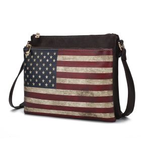 MKF Collection Madeline Printed Flag Vegan Leather Women Crossbody Bag by Mia K (Material: Vegan Leather, Color: Chocolate)