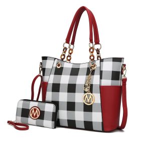 MKF Collection Bonita Checker Tote Handbag & Wallet Set Women by Mia K (Material: Vegan Leather, Color: Red)
