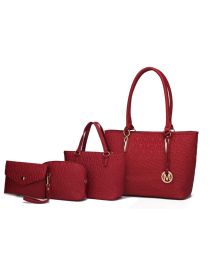 MKF Collection Edelyn embossed M Signature Four PCS Tote Set by Mia k (Material: Polycarbonate, Color: Red)