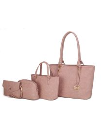 MKF Collection Edelyn embossed M Signature Four PCS Tote Set by Mia k (Material: Polycarbonate, Color: Rose Pink)