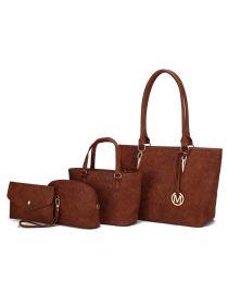 MKF Collection Edelyn embossed M Signature Four PCS Tote Set by Mia k (Material: Polycarbonate, Color: Camel)