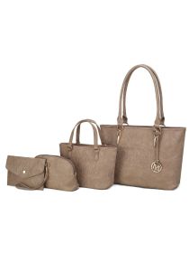 MKF Collection Edelyn embossed M Signature Four PCS Tote Set by Mia k (Material: Polycarbonate, Color: Taupe)