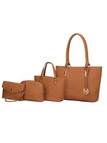 MKF Collection Edelyn embossed M Signature Four PCS Tote Set by Mia k (Material: Polycarbonate, Color: Tan)