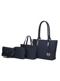 MKF Collection Edelyn embossed M Signature Four PCS Tote Set by Mia k (Material: Polycarbonate, Color: Navy)